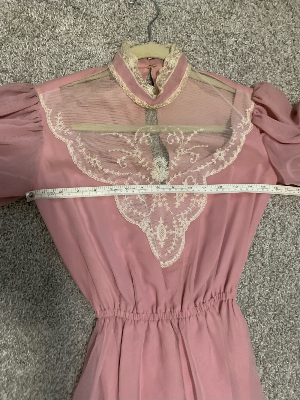 Vintage-Inspired Pink Lace Trim Victorian Maxi Dress - Picture 7 of 8